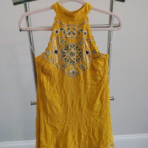 Blue Rain Size XS Women's Strap Mini Lined Pullover Dress Yellow Floral